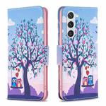 For Samsung Galaxy S25 5G Colored Drawing Pattern Leather Phone Case(Owl)