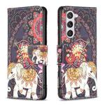 For Samsung Galaxy S25 5G Colored Drawing Pattern Leather Phone Case(Flowers Elephant)