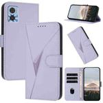 For Motorola Moto E22 Triangle Pattern Buckle Clasp Leather Phone Case(Light Purple)