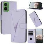 For Motorola Moto G35 Triangle Pattern Buckle Clasp Leather Phone Case(Light Purple)