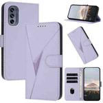 For Motorola Moto G62 5G Triangle Pattern Buckle Clasp Leather Phone Case(Light Purple)