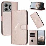 For Motorola Edge 50 Pro Triangle Pattern Buckle Clasp Leather Phone Case(Rose Gold)