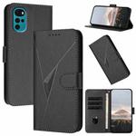 For Motorola Moto G22 Triangle Pattern Buckle Clasp Leather Phone Case(Black)