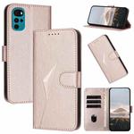 For Motorola Moto G22 Triangle Pattern Buckle Clasp Leather Phone Case(Rose Gold)