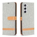 For Samsung Galaxy S25 5G Color Block Denim Texture Leather Phone Case(Grey)