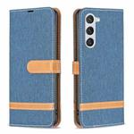 For Samsung Galaxy S25 5G Color Block Denim Texture Leather Phone Case(Dark Blue)