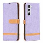 For Samsung Galaxy S25 5G Color Block Denim Texture Leather Phone Case(Purple)
