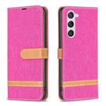 For Samsung Galaxy S25 5G Color Block Denim Texture Leather Phone Case(Rose Red)