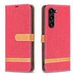 For Samsung Galaxy S25+ 5G Color Block Denim Texture Leather Phone Case(Red)