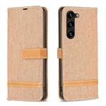 For Samsung Galaxy S25+ 5G Color Block Denim Texture Leather Phone Case(Brown)