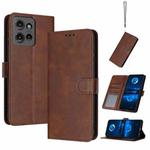 For Motorola Edge 50 Solid Calf Texture Flip Leather Phone Case(Brown)