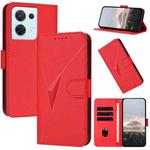 For OPPO Reno8 Triangle Pattern Buckle Clasp Leather Phone Case(Red)