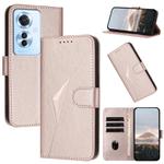 For OPPO Reno11 F / F25 Pro Triangle Pattern Buckle Clasp Leather Phone Case(Rose Gold)