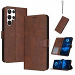 For Samsung Galaxy S25 Ultra 5G Solid Calf Texture Flip Leather Phone Case(Brown)