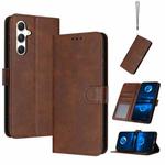 For Samsung Galaxy S25+ / S24+ 5G Solid Calf Texture Flip Leather Phone Case(Brown)