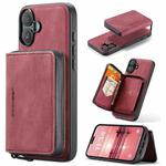 For iPhone 16 JEEHOOD J02 Magnetic Zipper Horizontal Flip Leather Phone Case(Red)