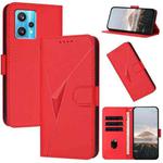 For Realme 9 Pro+ Triangle Pattern Buckle Clasp Leather Phone Case(Red)