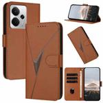 For Realme 14 / P3 5G Global Triangle Pattern Buckle Clasp Leather Phone Case(Brown)