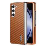 For Samsung Galaxy Z Fold6 5G AZNS Electroplated Edge Carbon Fiber Texture Phone Case(Brown)