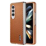 For Samsung Galaxy Z Fold4 5G AZNS Electroplated Edge Carbon Fiber Texture Phone Case(Brown)