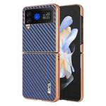 For Samsung Galaxy Z Flip4 5G AZNS Electroplated Edge Carbon Fiber Texture Phone Case(Blue)