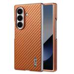 For Samsung Galaxy Z Fold7 5G AZNS Electroplated Edge Carbon Fiber Texture Phone Case(Brown)