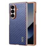 For Samsung Galaxy Z Fold7 5G AZNS Electroplated Edge Carbon Fiber Texture Phone Case(Blue)