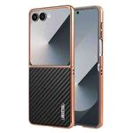 For Samsung Galaxy Z Flip7 5G AZNS Electroplated Edge Carbon Fiber Texture Phone Case(Black)