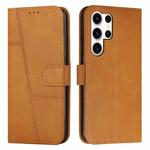 For Samsung Galaxy S25 Ultra 5G Stitching Calf Texture Buckle Leather Phone Case(Yellow)