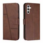 For Samsung Galaxy S25 / S24 5G Stitching Calf Texture Buckle Leather Phone Case(Brown)