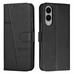 For Samsung Galaxy S25 Edge 5G Stitching Calf Texture Buckle Leather Phone Case(Black)
