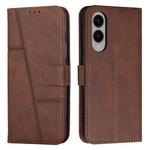 For Samsung Galaxy S25 Edge 5G Stitching Calf Texture Buckle Leather Phone Case(Brown)