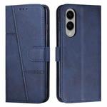 For Samsung Galaxy S25 Edge 5G Stitching Calf Texture Buckle Leather Phone Case(Blue)