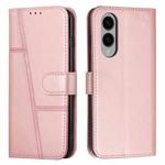 For Samsung Galaxy S25 Edge 5G Stitching Calf Texture Buckle Leather Phone Case(Rose Gold)