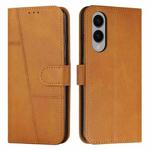 For Samsung Galaxy S25 Edge 5G Stitching Calf Texture Buckle Leather Phone Case(Yellow)