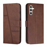 For Samsung Galaxy S25 FE 5G Stitching Calf Texture Buckle Leather Phone Case(Brown)