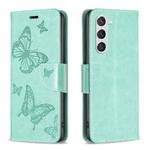 For Samsung Galaxy S25 5G Embossing Two Butterflies Pattern Leather Phone Case(Green)