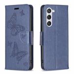 For Samsung Galaxy S25 5G Embossing Two Butterflies Pattern Leather Phone Case(Blue)