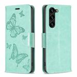 For Samsung Galaxy S25+ 5G Embossing Two Butterflies Pattern Leather Phone Case(Green)