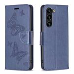 For Samsung Galaxy S25+ 5G Embossing Two Butterflies Pattern Leather Phone Case(Blue)