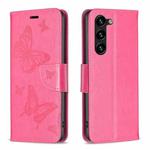 For Samsung Galaxy S25+ 5G Embossing Two Butterflies Pattern Leather Phone Case(Rose Red)