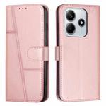 For Redmi Note 14 5G Stitching Calf Texture Buckle Leather Phone Case(Rose Gold)