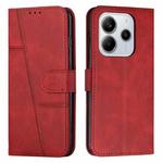 For Redmi Note 14 4G 164.84mm Stitching Calf Texture Buckle Leather Phone Case(Red)
