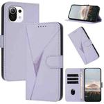 For Xiaomi Mi 11 Lite Triangle Pattern Buckle Clasp Leather Phone Case(Light Purple)