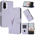 For Xiaomi Poco F3 Triangle Pattern Buckle Clasp Leather Phone Case(Light Purple)