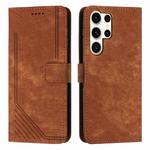 For Samsung Galaxy S25 Ultra 5G Skin Feel Stripe Pattern Leather Phone Case with Long Lanyard(Brown)