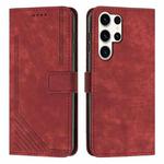 For Samsung Galaxy S25 Ultra 5G Skin Feel Stripe Pattern Leather Phone Case with Long Lanyard(Red)