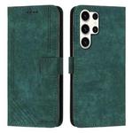 For Samsung Galaxy S25 Ultra 5G Skin Feel Stripe Pattern Leather Phone Case with Long Lanyard(Green)