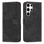 For Samsung Galaxy S25 Ultra 5G Skin Feel Stripe Pattern Leather Phone Case with Long Lanyard(Black)
