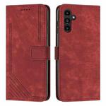 For Samsung Galaxy S25 / S24 5G Skin Feel Stripe Pattern Leather Phone Case with Long Lanyard(Red)